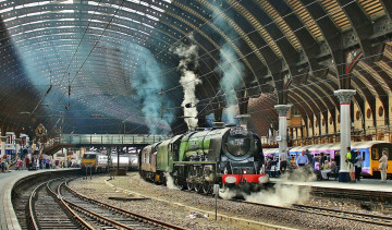 Картинка техника паровозы состав паровоз пути перрон рельсы вокзал