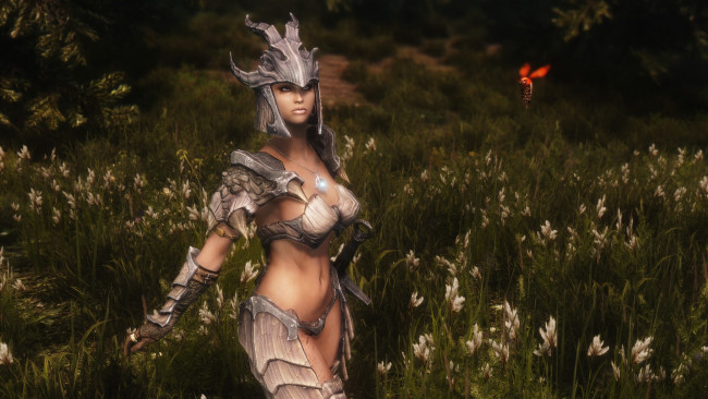 Обои картинки фото 3д, графика, fantasy, фантазия, девушка, цветы, доспехи, взгляд