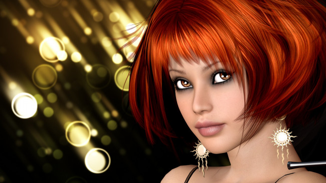 Обои картинки фото 3д, графика, portraits, портрет, глаза, рыжая, взгляд, губы, лицо