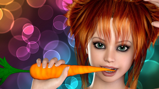 Обои картинки фото 3д, графика, portraits, портрет, губы, морьковка, взгляд, глаза, лицо