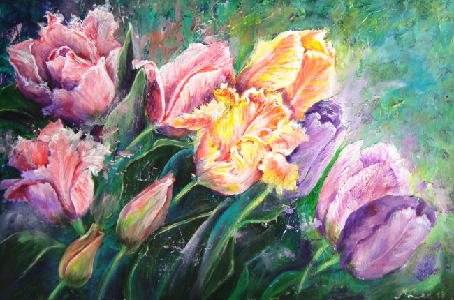 Обои картинки фото рисованные, цветы, тюльпаны