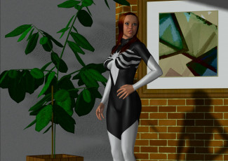 Картинка 3д+графика люди+ people девушка взгляд фон растение стена