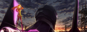 Картинка аниме evangelion облака вечер робот закат небо девушка genesis neon