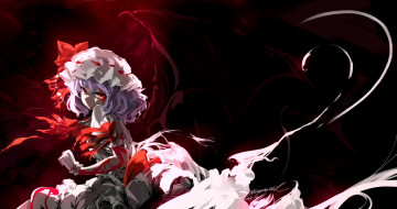 Картинка аниме touhou девушка шляпка рюши кровь взгляд remilia scarlet тоухоу