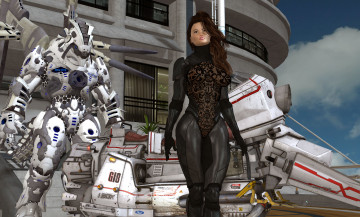 Картинка 3д+графика люди+ people робот фон взгляд девушка