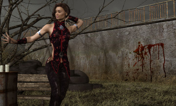 Картинка 3д+графика люди+ people взгляд девушки забор