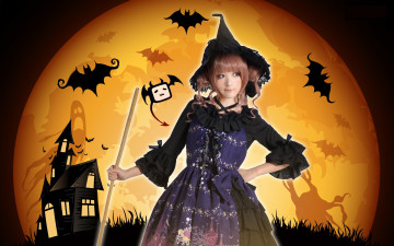 Картинка разное компьютерный+дизайн летучие мыши луна шляпа взгляд девушка