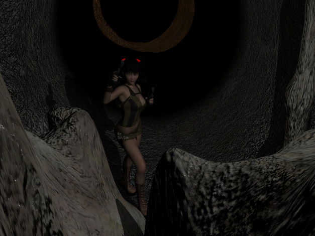 Обои картинки фото 3д графика, фантазия , fantasy, девушка, оружие, фон, взгляд