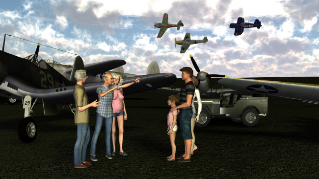 Обои картинки фото 3д графика, люди , people, самолеты, люди