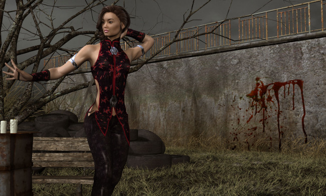 Обои картинки фото 3д графика, люди , people, взгляд, девушки, забор