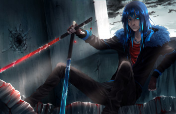 Картинка разное арты парень арт кровь меч мрак