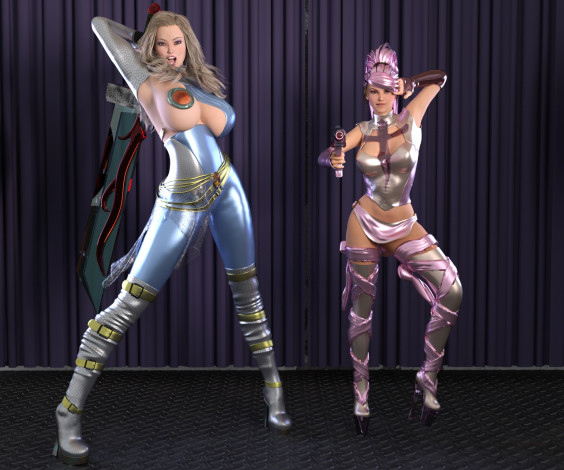 Обои картинки фото 3д графика, фантазия , fantasy, фон, взгляд, девушки, оружие