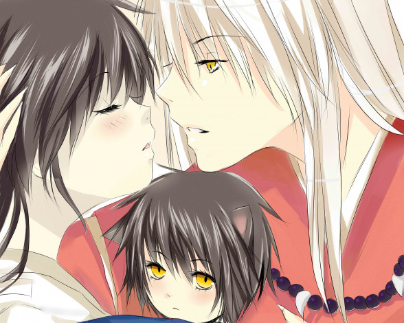 Обои картинки фото разное, арты, арт, семья, кагоме, инуяша, любовь