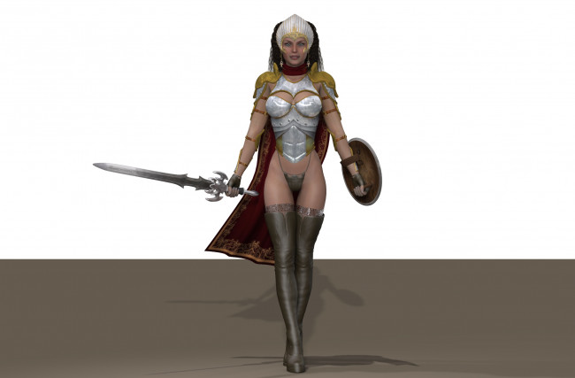 Обои картинки фото 3д графика, амазонки , amazon, взгляд, фон, девушка, оружие