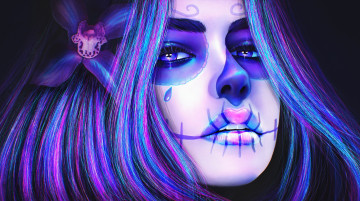 Картинка фэнтези нежить девушка sugar skull лицо цветок череп макияж