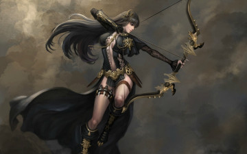 Картинка фэнтези девушки ножи стрела прыжок девушка лук лучница