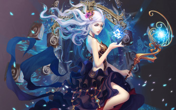 Картинка фэнтези маги +волшебники девушка магия посох ленты