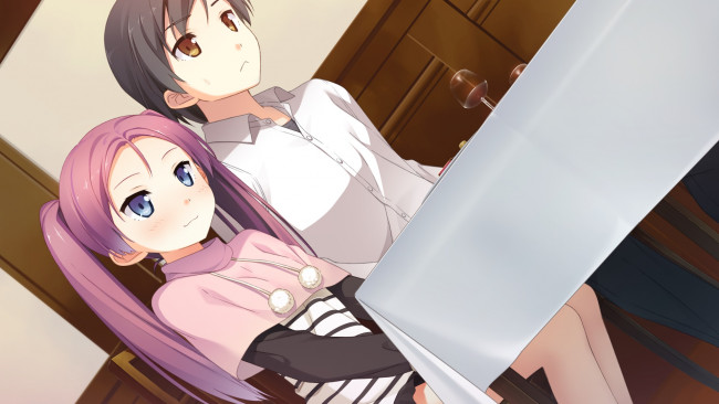 Обои картинки фото аниме, your diary, взгляд, девушки, фон