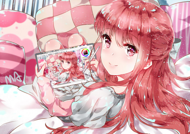 Обои картинки фото аниме, shelter, взгляд, фон, девушка