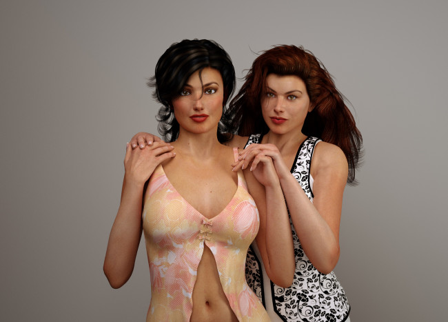 Обои картинки фото 3д графика, люди , people, взгляд, фон, девушки