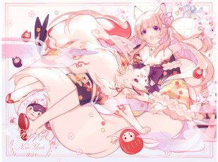 Картинка аниме животные +существа фон взгляд девушка