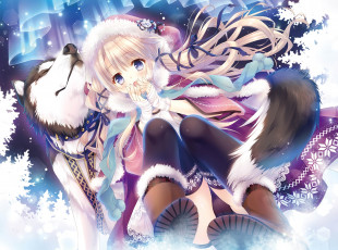 Картинка аниме животные +существа девушка