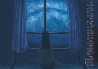 Картинка календари аниме занавес звезды окно 2018 девушка