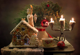 Картинка праздничные -+разное+ новый+год шарик свечи домик пряничный