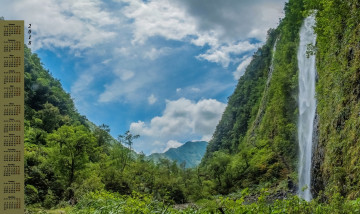 Картинка france календари природа водопад 2018 растения облака деревья гора