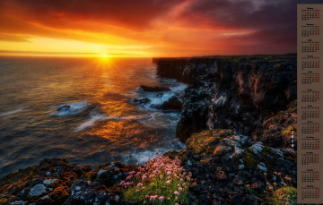 Картинка iceland календари природа цветы закат водоем 2018