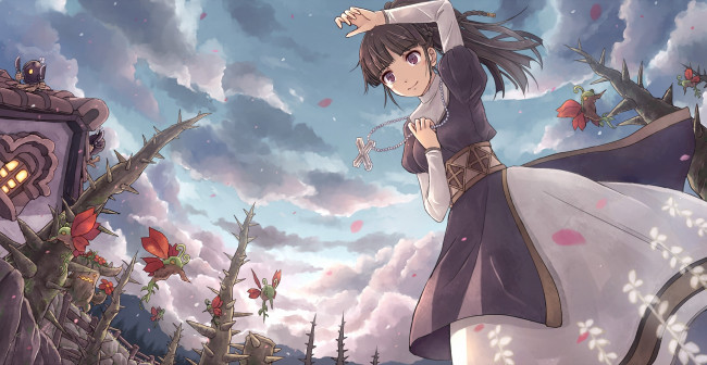 Обои картинки фото аниме, unknown,  другое , взгляд, девушка, фон