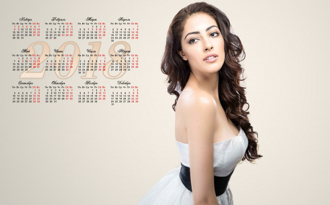 Обои картинки фото календари, девушки, взгляд, 2018