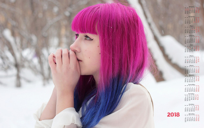 Обои картинки фото календари, девушки, профиль, 2018