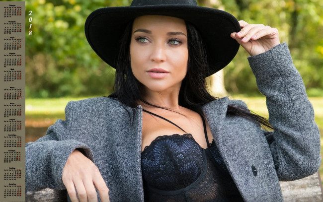 Обои картинки фото календари, девушки, шляпа, 2018