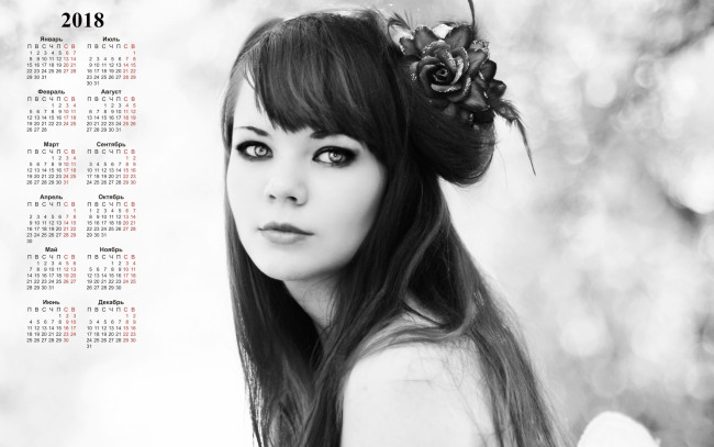 Обои картинки фото календари, девушки, взгляд, 2018
