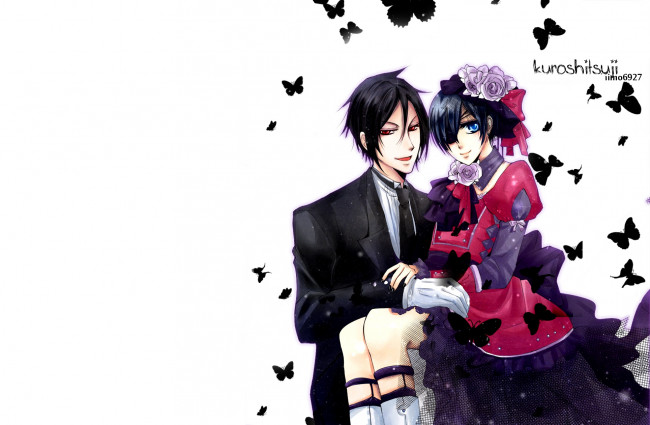 Обои картинки фото аниме, kuroshitsuji, сиэль, себастьян
