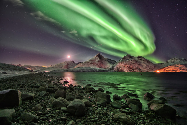 Обои картинки фото природа, северное сияние, простор