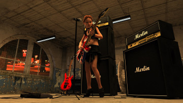 Картинка 3д+графика люди+ people фон гитара взгляд девушка