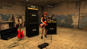 Картинка 3д+графика люди+ people гитара фон девушка взгляд