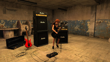 Картинка 3д+графика люди+ people гитара фон взгляд девушка