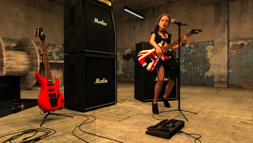 Картинка 3д+графика люди+ people гитара фон взгляд девушка