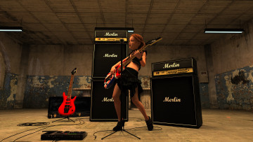 Картинка 3д+графика люди+ people гитара фон взгляд девушка