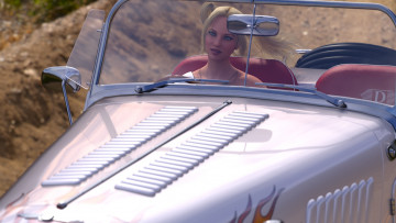 Картинка 3д+графика люди-авто мото+ people-+car+ +moto фон автомобиль взгляд девушка