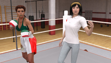 Картинка 3д+графика спорт+ sport ринг фон девушки взгляд бокс