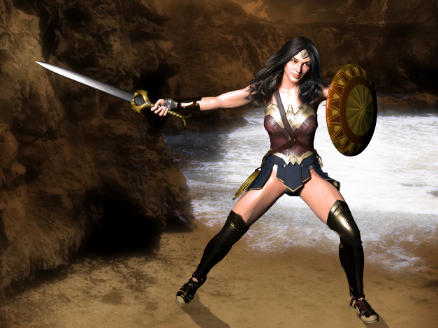 Обои картинки фото 3д графика, амазонки , amazon, оружие, фон, взгляд, девушка