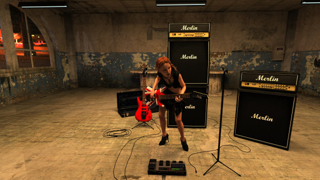 Обои картинки фото 3д графика, люди , people, гитара, фон, взгляд, девушка