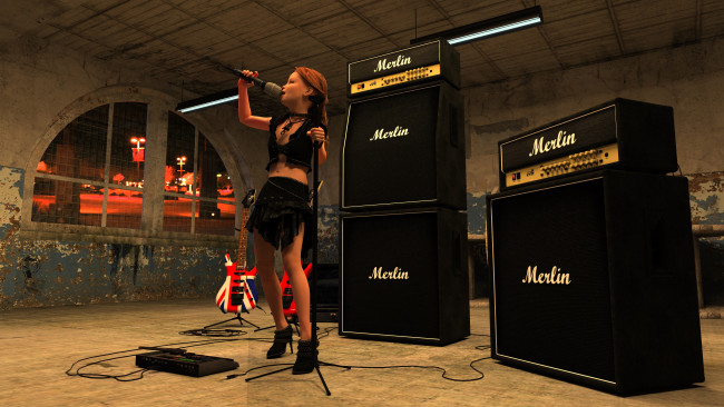 Обои картинки фото 3д графика, люди , people, взгляд, девушка, гитара, фон