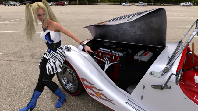 Обои картинки фото 3д графика, люди-авто, мото , people- car ,  moto, автомобиль, фон, взгляд, девушка