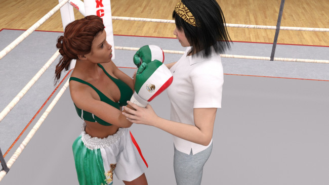 Обои картинки фото 3д графика, спорт , sport, ринг, бокс, фон, взгляд, девушки