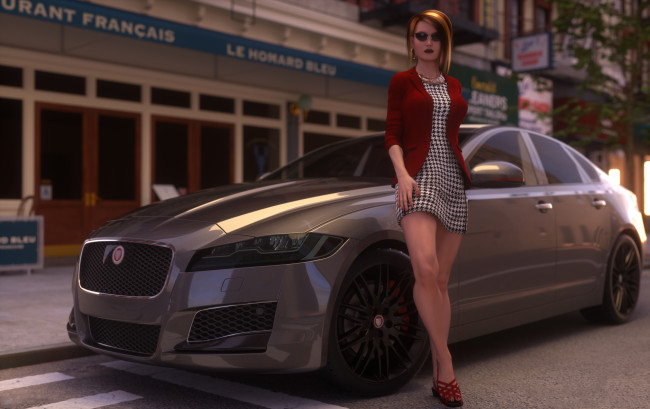 Обои картинки фото 3д графика, люди-авто, мото , people- car ,  moto, фон, девушка, автомобиль